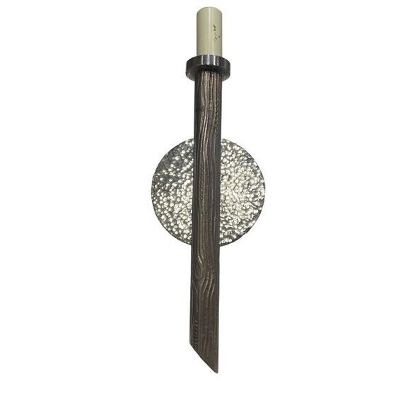 Vintage Modern Wall Sconce with Industrial and Organic Wood Grain Elements - Picture 1 of 7